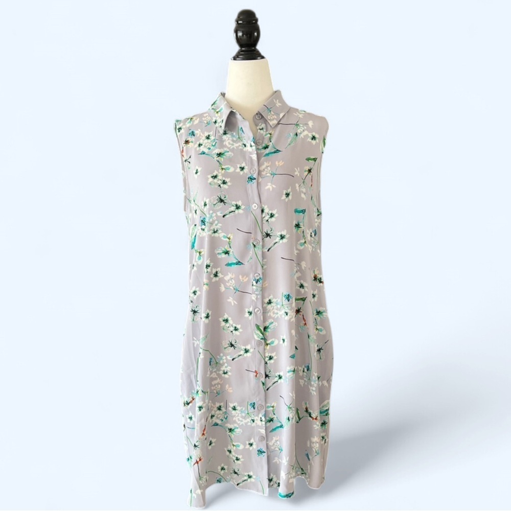 Amaryllis Light Blue Floral Button Front Summer Midi Dress Cottagecore Size M